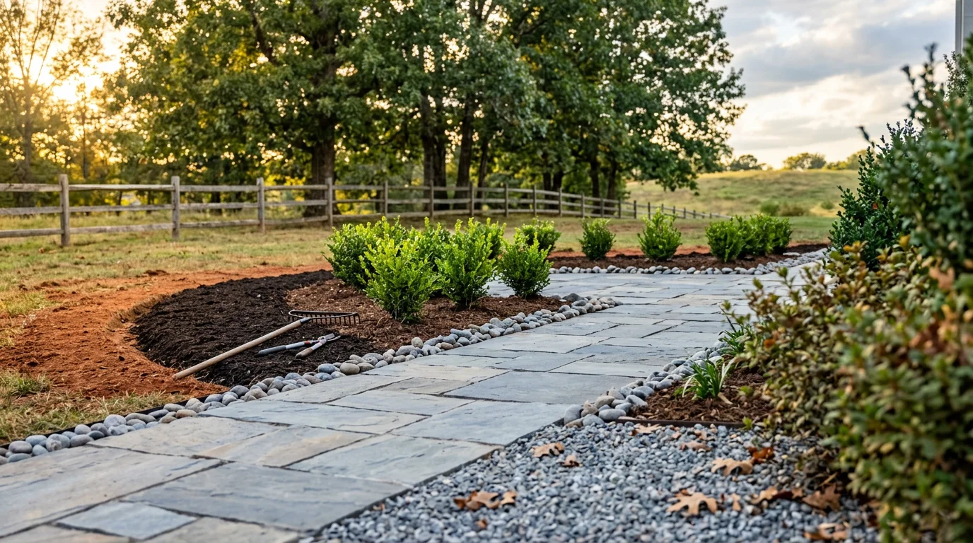 Medina Landscaping and Hardscaping crew working on a residential yard in East Tennessee