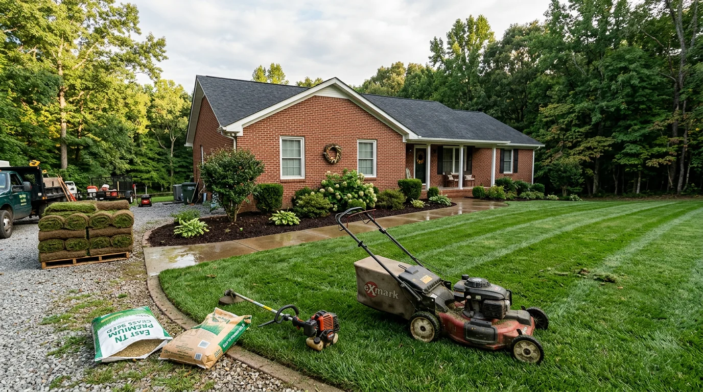 Healthy green lawn after sod installation by Medina Landscaping and Hardscaping in East Tennessee